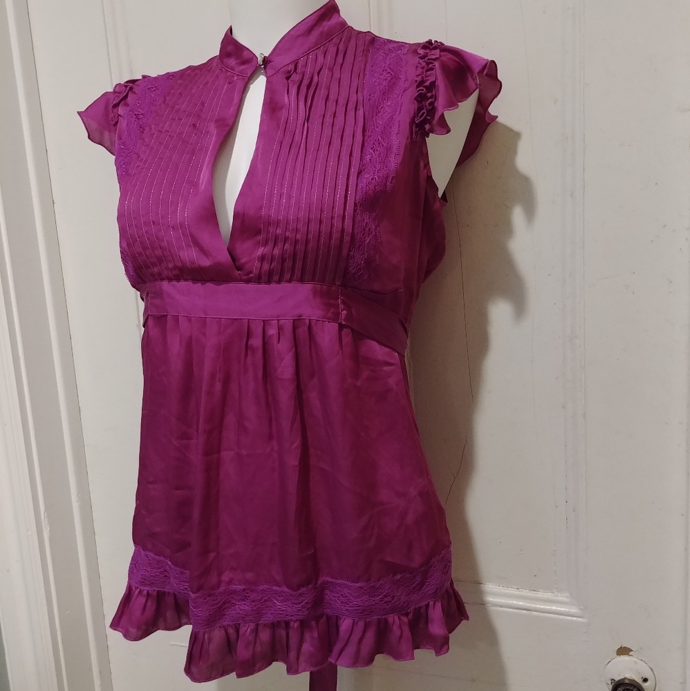 River Island UK Keyhole Tie Waist Blouse
